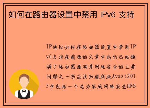 如何在路由器设置中禁用 IPv6 支持